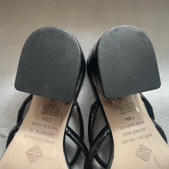 Y2K Antonio Melani Sandals Women 7.5M Black Leather Rexxza Crocodile Embossed - Picture 7 of 8